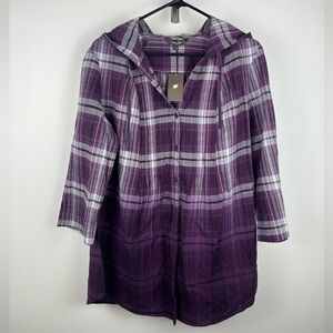 NWT Cotton Ginny Purple Plaid Hooded Tunic Shirt Button Down – Women’s XL